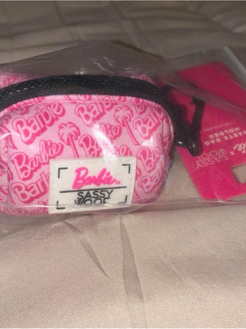 Barbie pink pet waste bag carrier